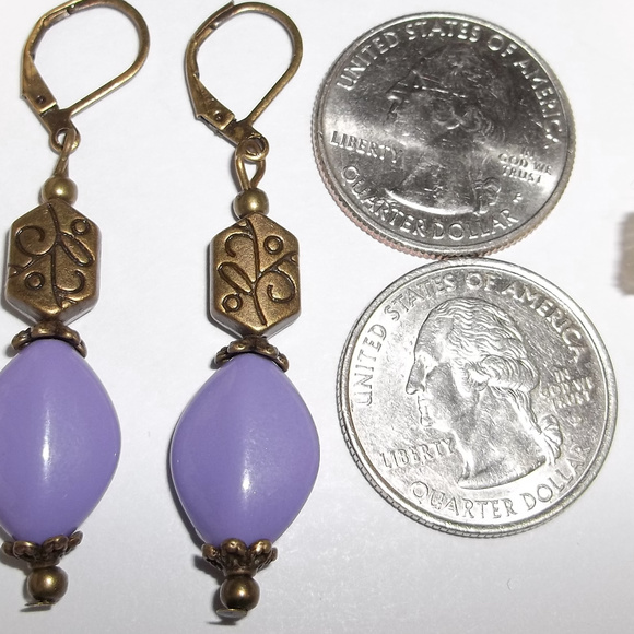 Bohemian Earrings Purple and Bronze Boho Handmade Beaded Jewelry Set Pair 5082 - Picture 8 of 10